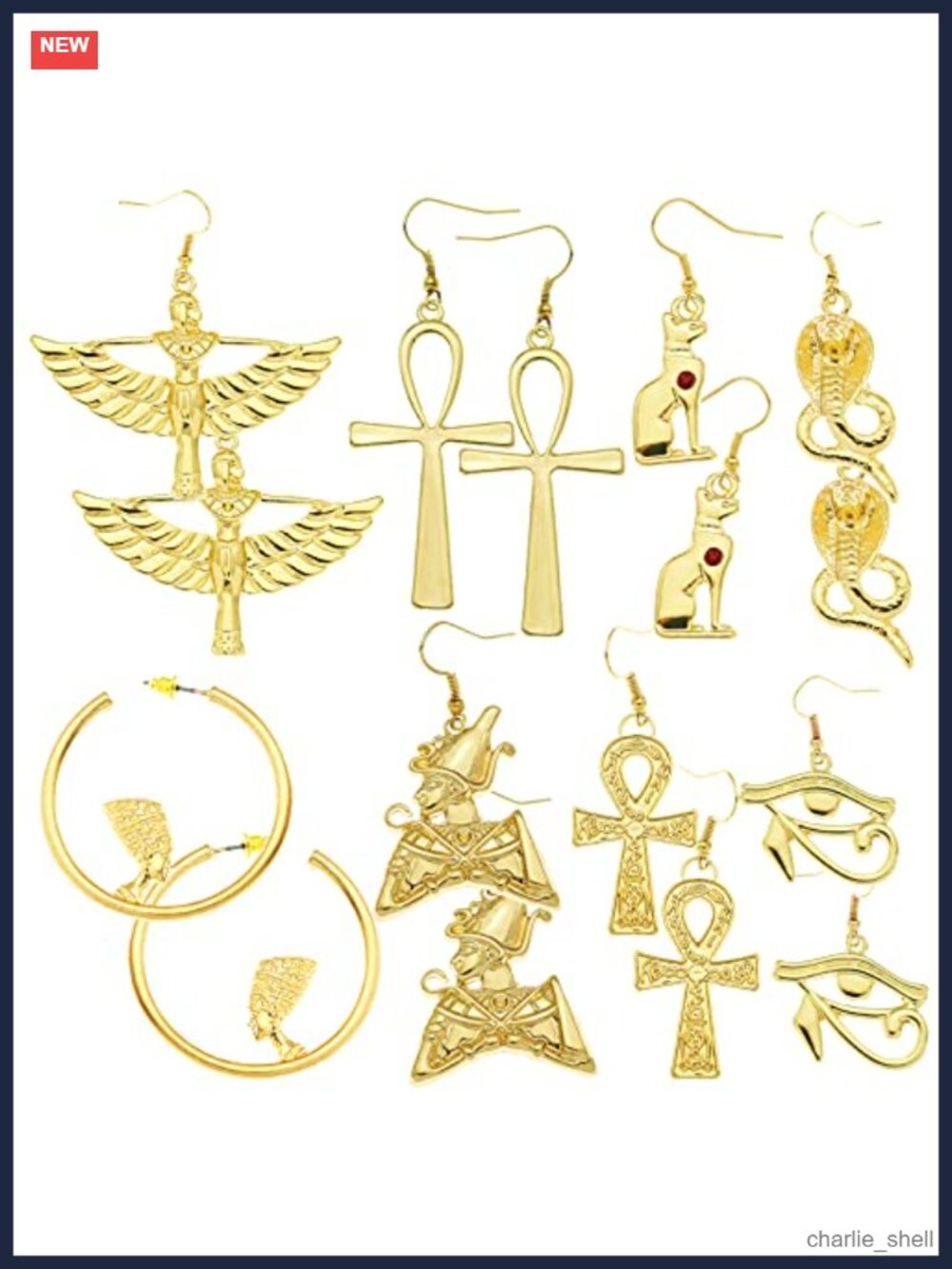 8 Pairs Egyptian Ancient Costume Dangle Earrings Set Cross Snake Hoop Studs